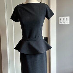 Marlowe Italy 100% Wool Navy Shift Dress with Detachable Peplum size EU 38